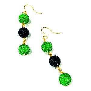 Green Rhinestone Disco Christmas Earrings